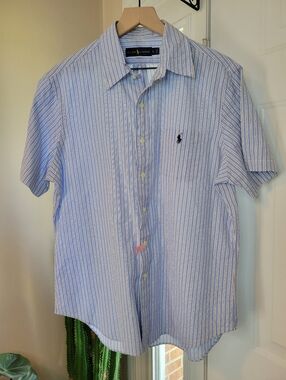 Polo Ralph Lauren Pin Striped Classic Short Sleeve 100% Cotton Button Up Shirt L